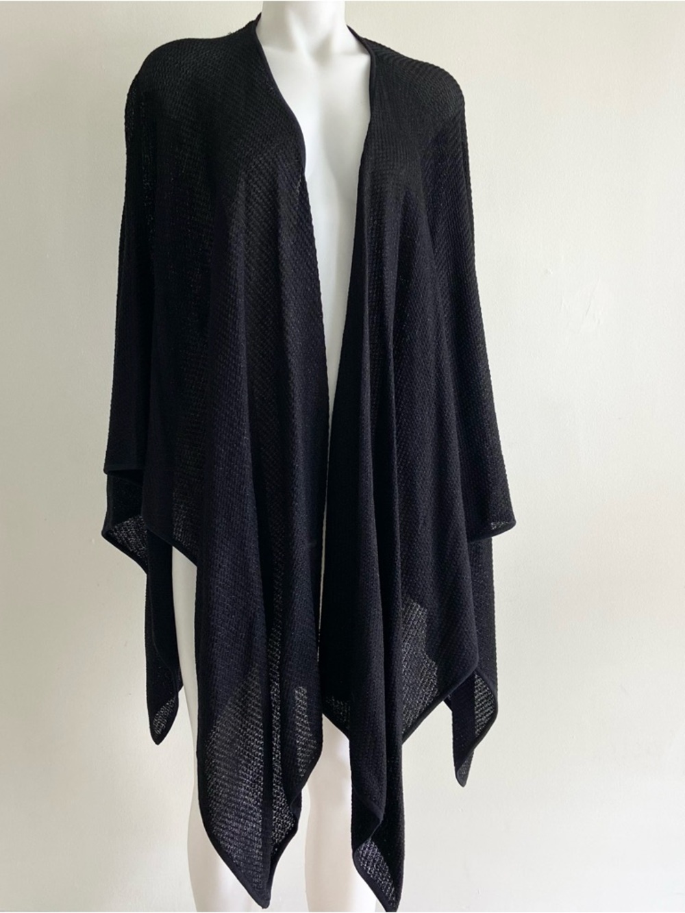 St. John Evening Black Knit Shimmering Draped Cape Overlay